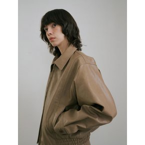 VEGAN LEATHER SHORT BLOUSON (BROWN)