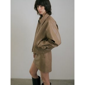 VEGAN LEATHER SHORT BLOUSON (BROWN)