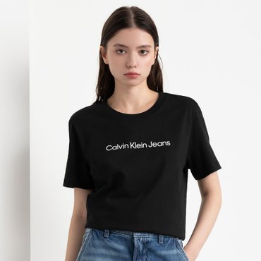 Calvin Klein Jeans 여성 인스티튜셔널 로고 스트레이트핏 반팔 티셔츠(47AB805)