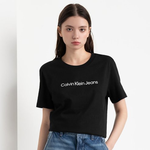 Calvin Klein Jeans 여성 인스티튜셔널 로고 스트레이트핏 반팔 티셔츠(47AB805)