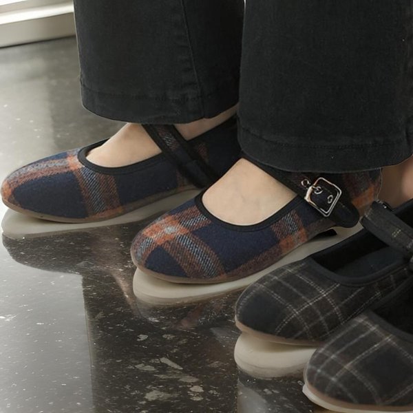 [옷자락] 여성 메리제인 패턴 체크 기모안감 플랫