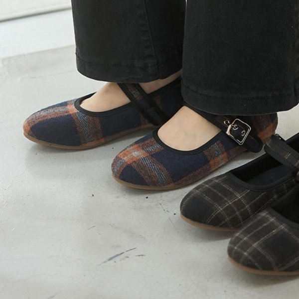 [옷자락] 여성 메리제인 패턴 체크 기모안감 플랫