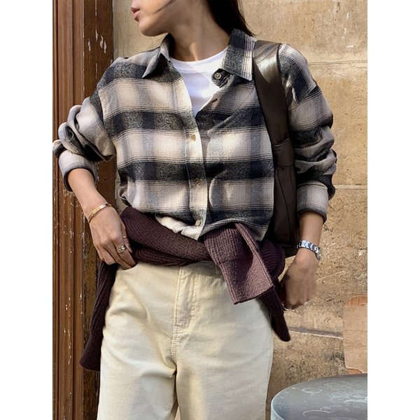 브루니 체크 프란넬셔츠_VINTAGE BLACK