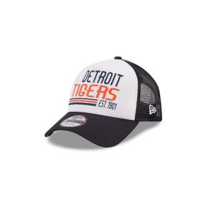 3769097 New Era Mens White/Navy Detroit Tigers Stacked A-Frame Trucker 9FORTY Adjustable H