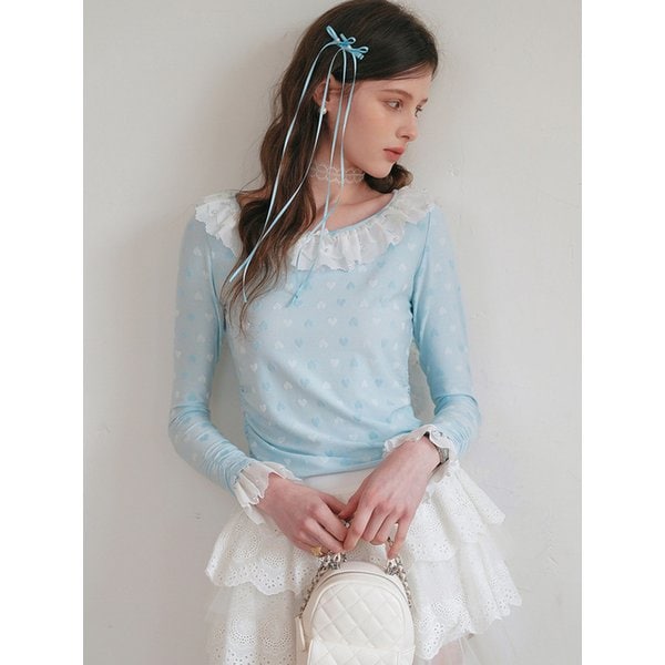 Cest_Heart pattern lace cropped top