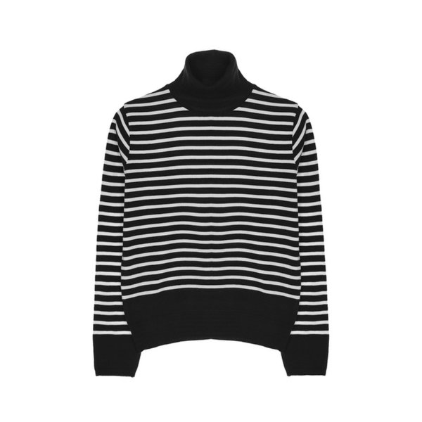 ESSENTIAL STRIPE TURTLENECK KNIT_BLACK