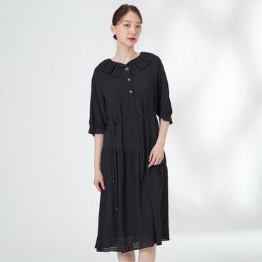 기비 체크 플리츠 칼라 롱 원피스 GY25A1FRD3099