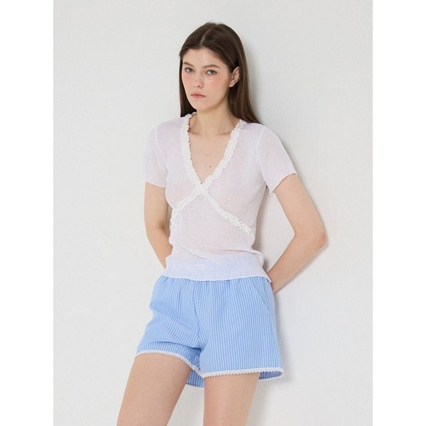 Lace hem seersucker shorts_blue