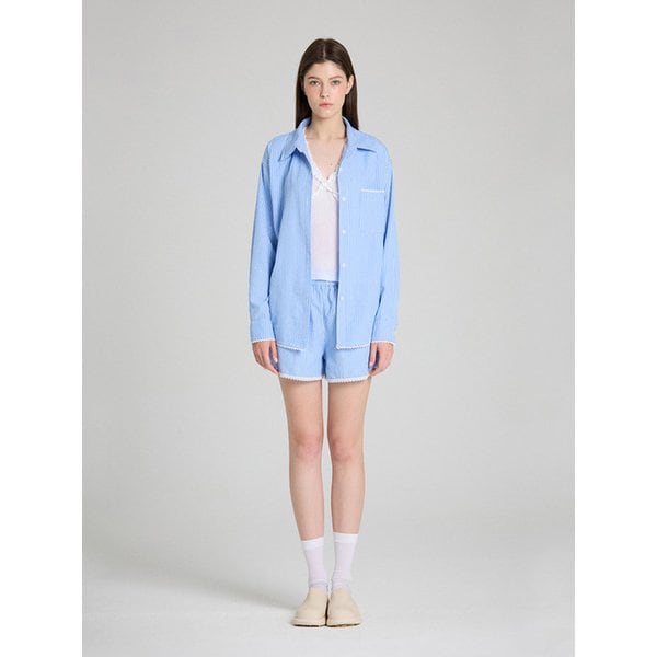 Lace hem seersucker shorts_blue