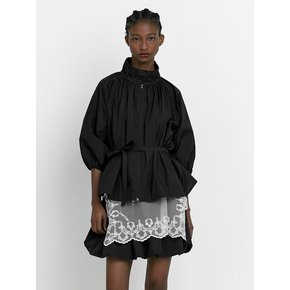 SHEER SHIRRING ZIP UP [BLACK]