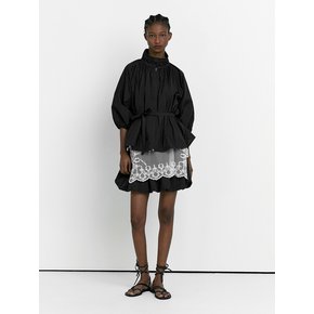 SHEER SHIRRING ZIP UP [BLACK]