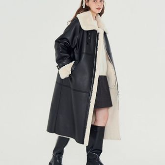 메타퍼 에코퍼 레더 롱 무스탕 코트 자켓 (MET eco-fur shearling mustang coat)