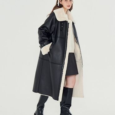 메타퍼 에코퍼 레더 롱 무스탕 코트 자켓 (MET eco-fur shearling mustang coat)