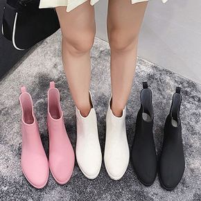 여성 3cm 첼시 앵클 레인부츠 반장화 발목 고무장화_P351807436