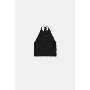 러플 홀터넥 크롭 탑 / 4772/079/800 BLACK