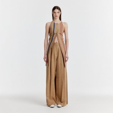 EENK YVONNA Button-front Halterneck Dress - Camel