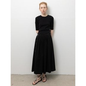 Pleats Slit Skirts_Black