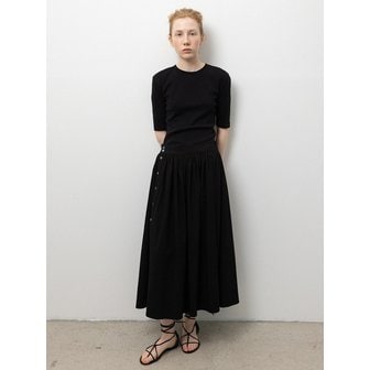 레이스 Pleats Slit Skirts_Black