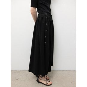 Pleats Slit Skirts_Black