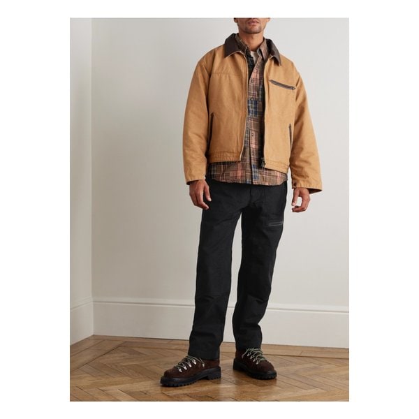 프리즘웍스 테이퍼드 가죽 트리밍 코튼 캔버스 카고 팬츠 블랙 46376663162897606