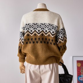 배색 눈꽃 도톰 단추가디건_T2512CD076D