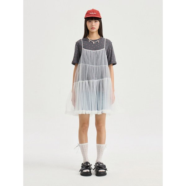 [Re-Order] Shirring Mesh Top Blouse (white) LFSAX25540WHX