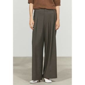 Massimo Dutti 마시모 두띠 플로잉 와이드레그 팬츠 위드 플리츠 - 바지 카키 8087379