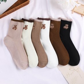 1+1 여성 중목 곰돌이양말 귀여운 학생 여자 양말세트 6켤레