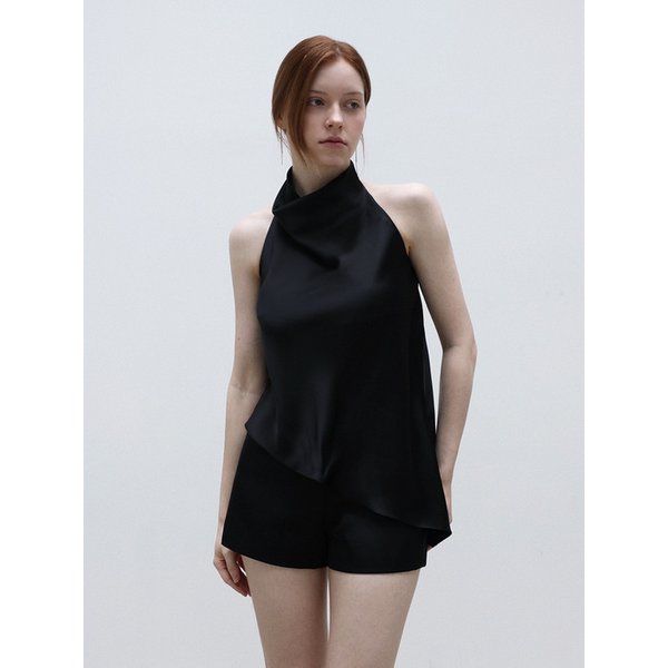 Glow satin halter top - BLACK