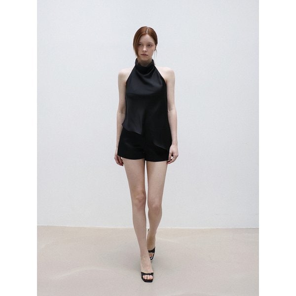 Glow satin halter top - BLACK