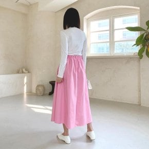 여자 봄 핑크 뒷밴딩 투 핀턱 플레어 롱 스커트