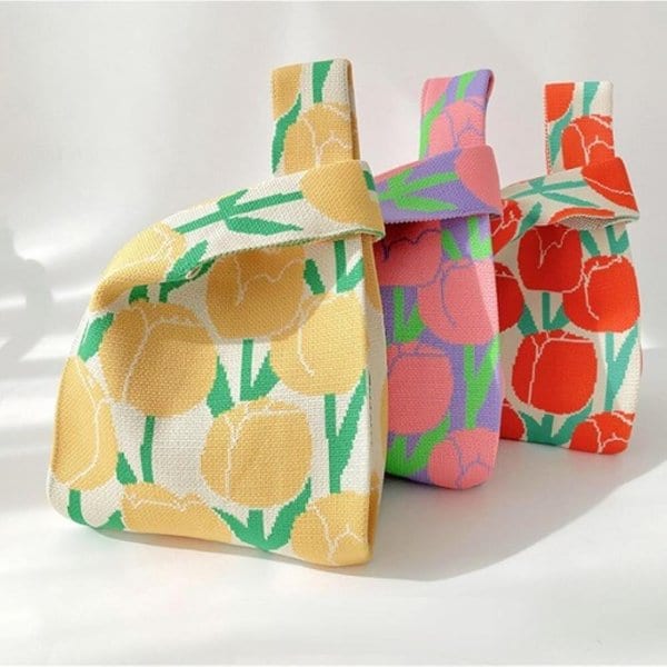 [옷자락] 여자 플라워 튤립 3컬러 시장가방 미니 니트 토트백