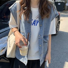 [위드기프트] 데님 여자 걸치는 가볍게 툭 베스트 의류