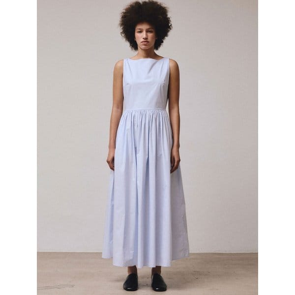 COTTON TIE BACK DRESS WITH FITTED WAIST (L.T BLUE)