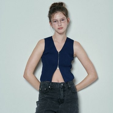 레이브 Solid Knit Vest in Navy VK4MV252-23