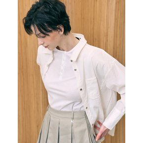 자개단추 헨리넥 실켓 티셔츠-WHITE