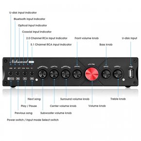 Nobsound M5.1 HiFi 5.1CH 블루투스 디지털 앰프 USB COAX OPT 홈 시어터 앰프 LDAC