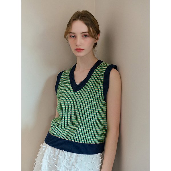 COLORING V-NECK KNIT VEST NAVY