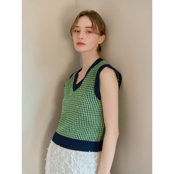 COLORING V-NECK KNIT VEST NAVY