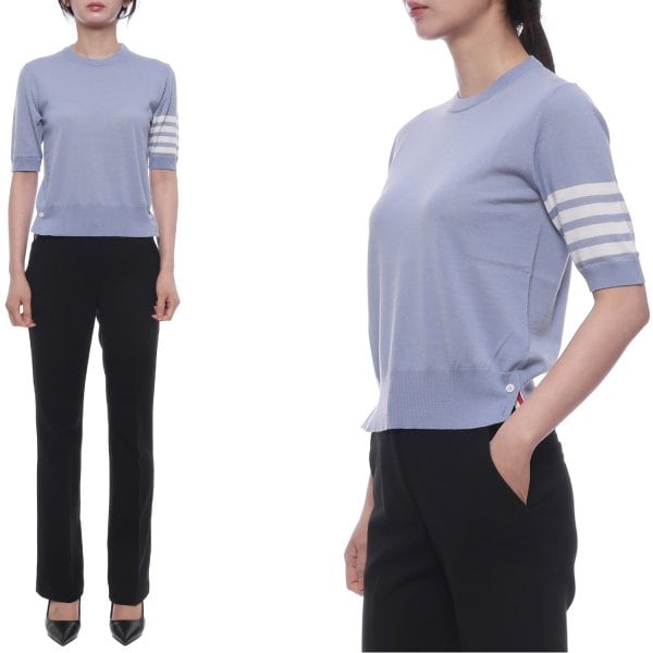 [부산점] 26SS 여성 사선 스트라이프 울 반팔니트 (FKA471A Y1014 482 26S)