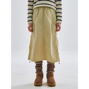 Padded pocket string long cargo skirt [beige]