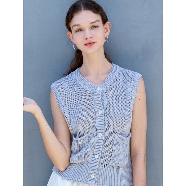 [리퍼브] 포켓 니트 베스트 스카이 블루  amr1844