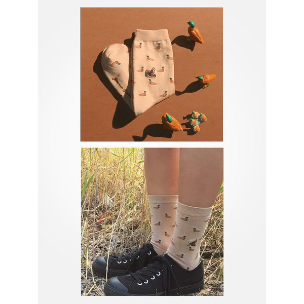 남녀 공용 자수포인트 양말 - 청둥오리