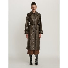 TEXTURED FAUX LEATHER COAT (KHAKI)