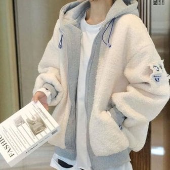 리빌모아 겨울 여자 뽀글이 플리스 배색 후드 집업 점퍼 OCW-JUW-SWFGQPK0