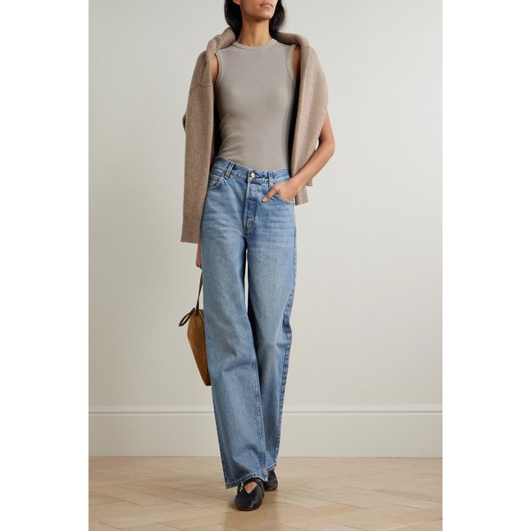 비사이드 벡 하이웨이스트 와이드 진 미드 데님 46376663162952495