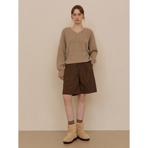 Soft loose V-neck knit - hazy brown