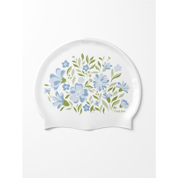 Spring Blossom Blue Silicone Swim Cap