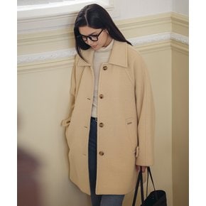 Wide collar wool blend half a-line coat_Butter