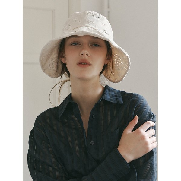 Eyelet ribbon bucket hat_3color